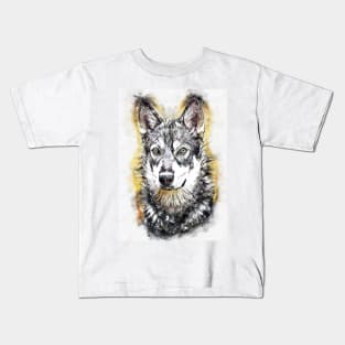 American Alsatian / Dire Wolf Watercolor Abstract Portrait Kids T-Shirt